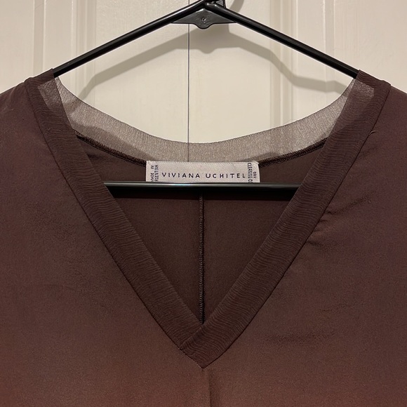 Viviana Uchitel 100% Silk Brown Ombre V-Neck Top - Picture 3 of 12